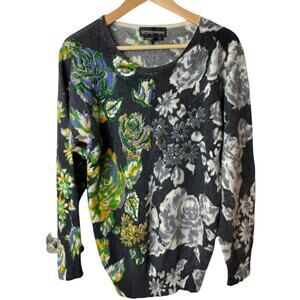 Vtg Spree Lambswool Angora Blend Gray Floral Sweater Women's Size S
